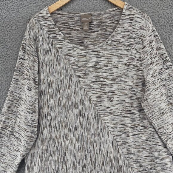Chicos Top Womens 2 US Large Gray Volcanoe Spacedye Asymmetrical Spliced Tunic - Picture 2 of 11